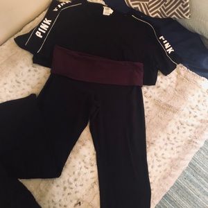 VS pink L bling foldover bootcut leggings XL w tee